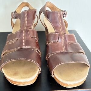 Dansko wedge sandals; leather upper, wooden soles; ladies size 10
